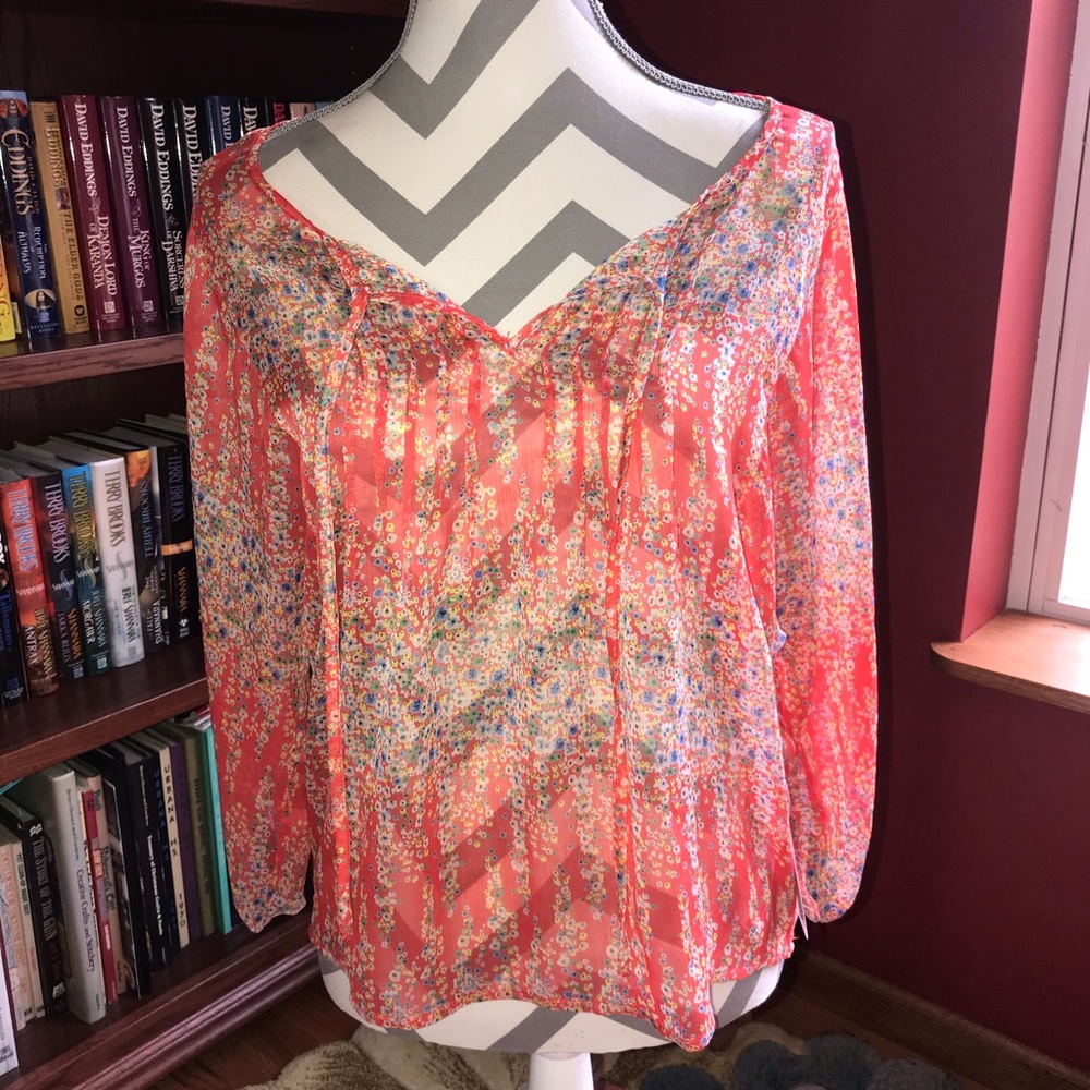 Love 21 Sheer Floral Blouse Size Medium